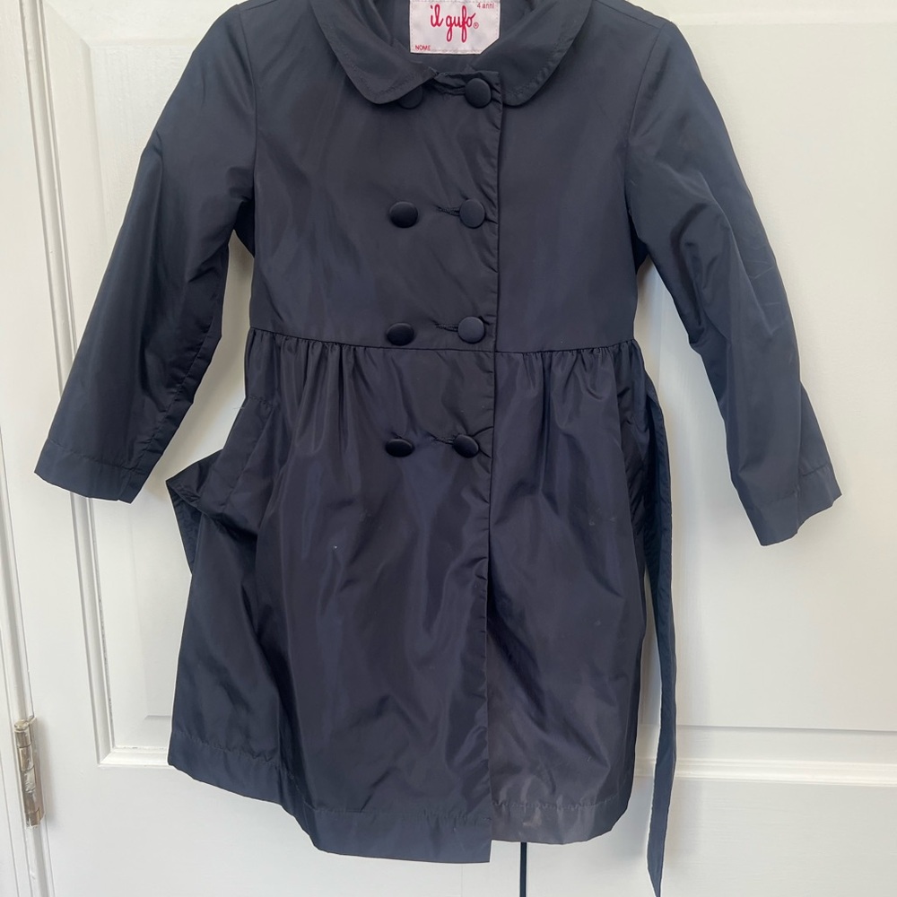 Il Gufo Blue Raincoat with Flared Skirt and Prominent Collar- like new